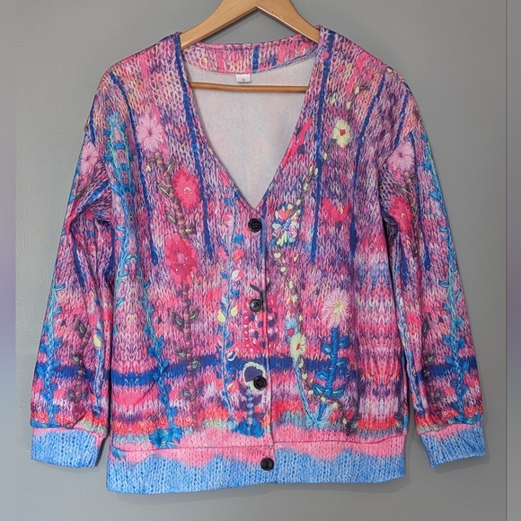 Sweaters - Women's Floral Abstract‎ Button Up Cardigan